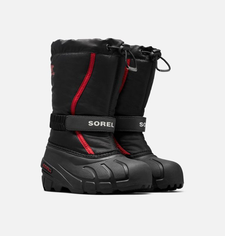 Kids Snow Boots Black/Red - Sorel Youth Flurry™ - 354-ASVHRX